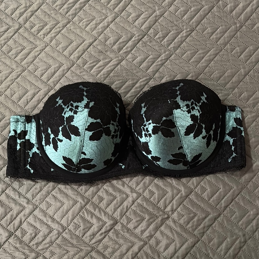 Torrid Black and Blue Push-Up Bra with Floral Design